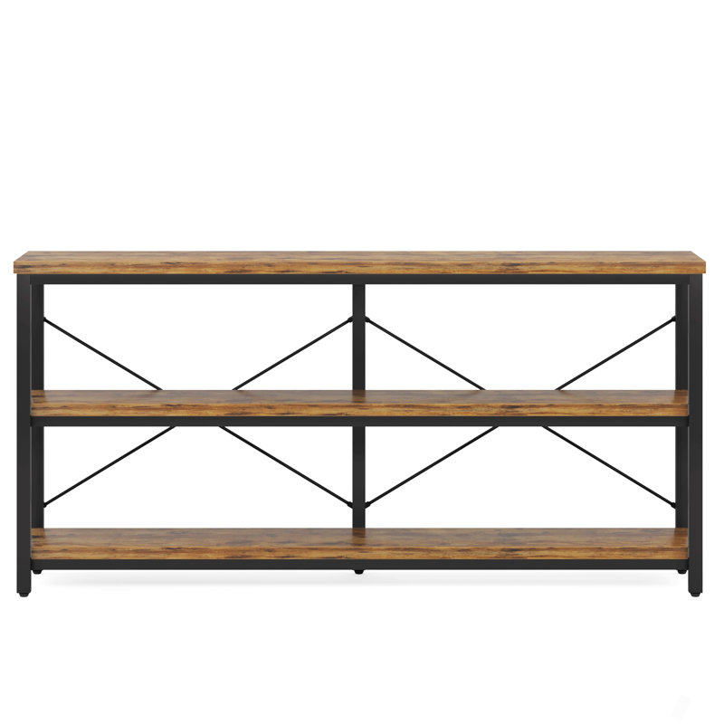 55” Industrial Console Table With Storage Shelves – Rustic Brown 4-Tier Sofa Table Behind Couch, Narrow Entryway Table With Open Display Shelves For Living Room, Hallway, Tv Stand Use