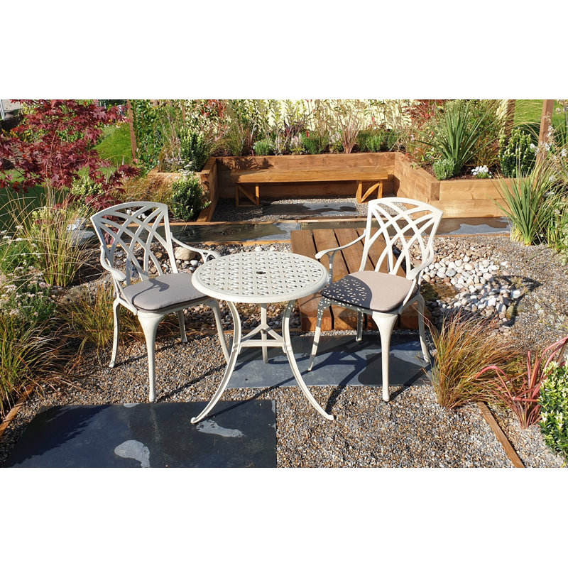 Ryne 2 - Person Patio Dining Set with Round Table , Cushions Included, Sandstone