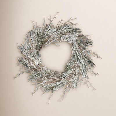 24" Frosted Pre-Lit Twig Wreath