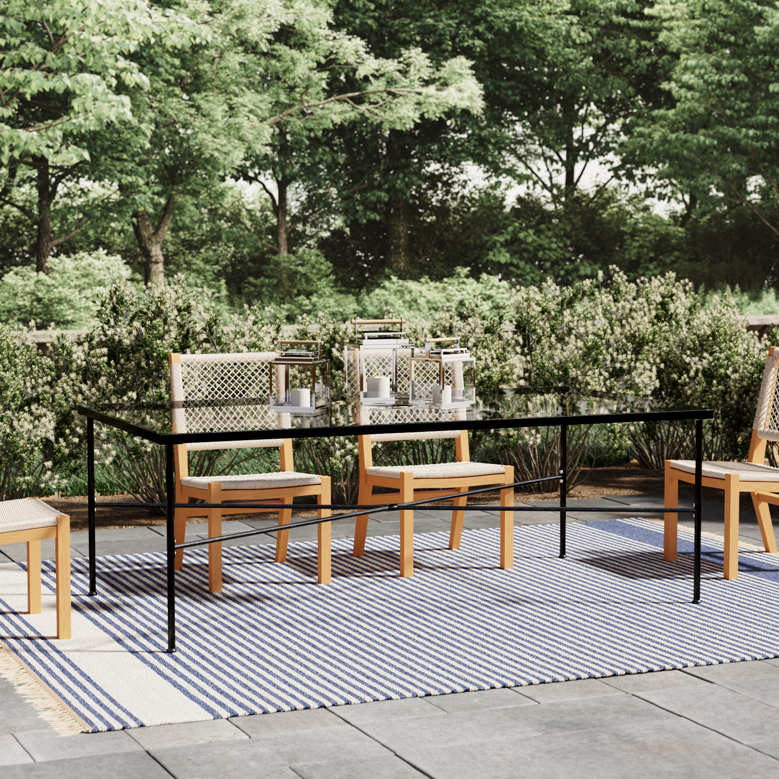 Lucier 84.06'' Glass Outdoor Dining Table, 29" H x 44" W x 84" L 
