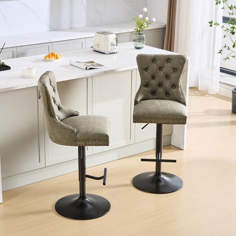 360 Swivel Pu Leather Bar Stools, Adjustable Height And Comfort For Kitchen  Olive , 2 Chairs , Comfortable Pub Stools, Black