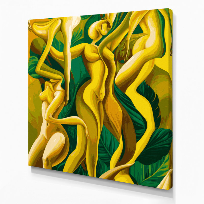 Abstrait art figuratif sur toile vert, H 16 po x l 16 po