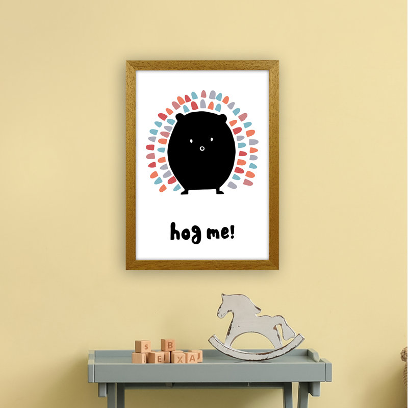 Hedgehog by Miniofmine - Print, 46cm H x 34cm W x 3cm D, Brown Framed