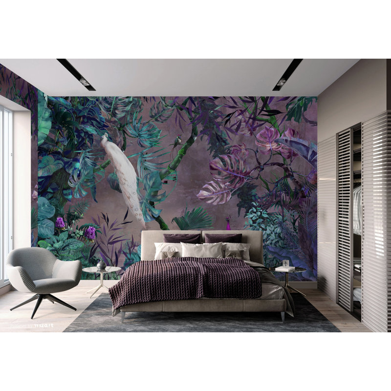Papier peint exotique paon blanc, L 110,04 po x l 163 po, Mauve