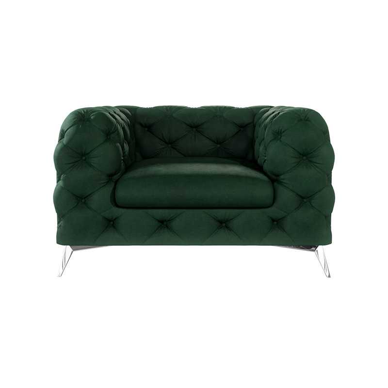  Chesterfield Armchair with Silver Metal Legs, Bottle Green