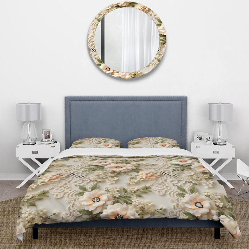 Halleigh - Floral Duvet Cover Set, Twin Duvet Cover + 1 Standard Sham