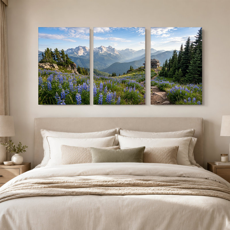 «Blue Lupines and Mountain Lookout», ensemble de 3 toiles murales, 36"H x 24"W x 3pcs