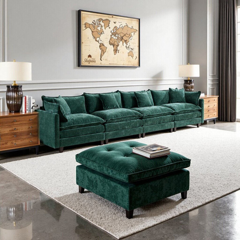 Canapé Cloud 4 places - Canapé modulaire en chenille moderne avec coussins double couche, tissu vert respirant, parfait pour le salon ou la chambre à coucher