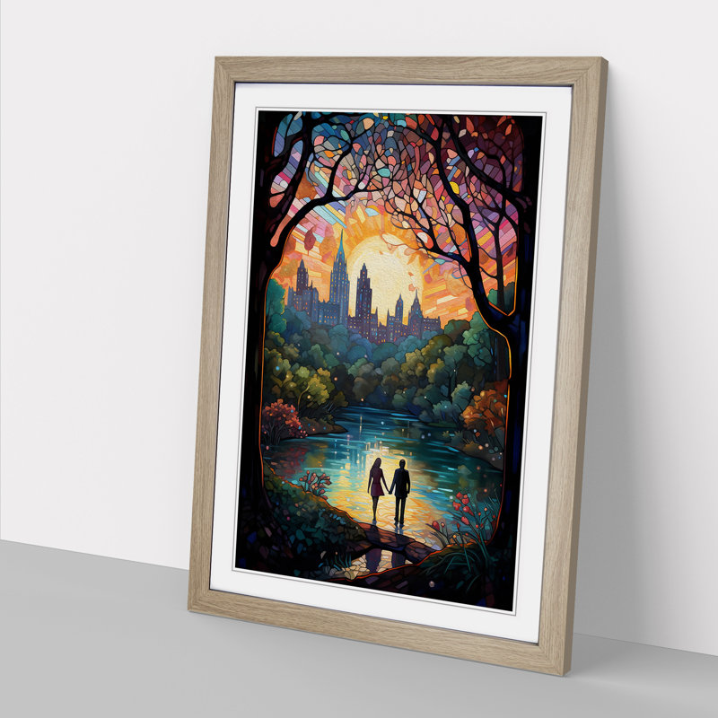 Central Park Nouveau - Single Picture Frame Print on Wood, 46cm H x 34cm W x 2cm D, Oak Framed