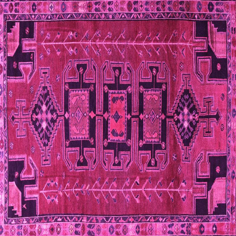 Tapis oriental en laine / polyester tissé à la machine en rose / noir, Carré 4 pi
