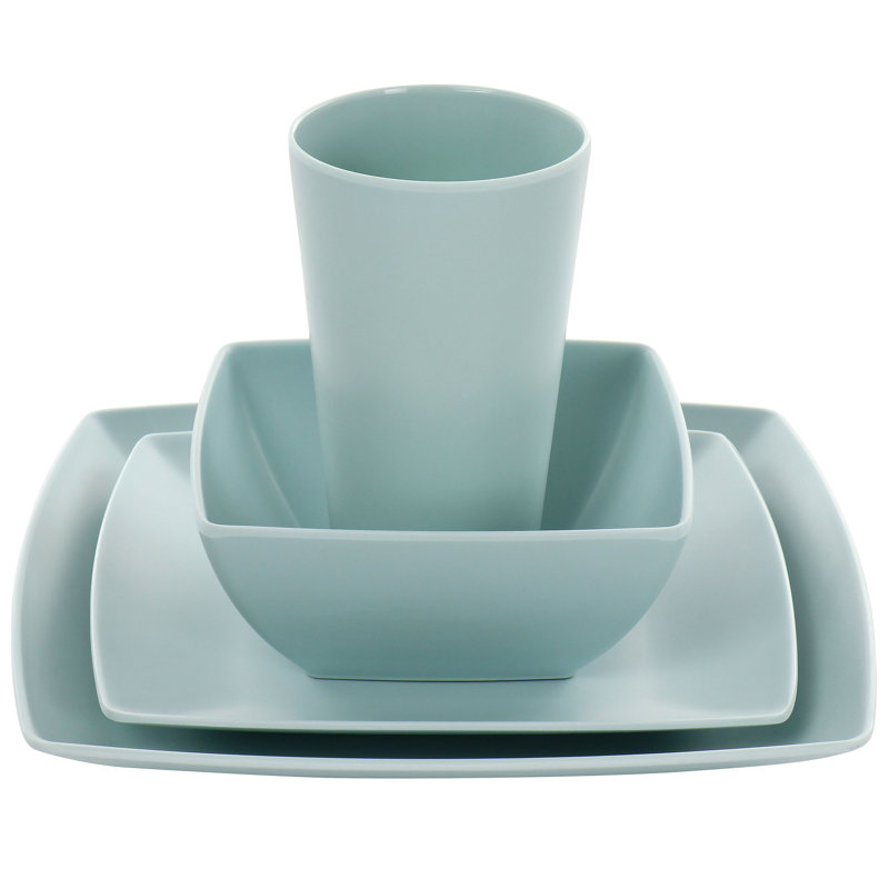 Mint Square Melamine Dinnerware Set, Service for 4