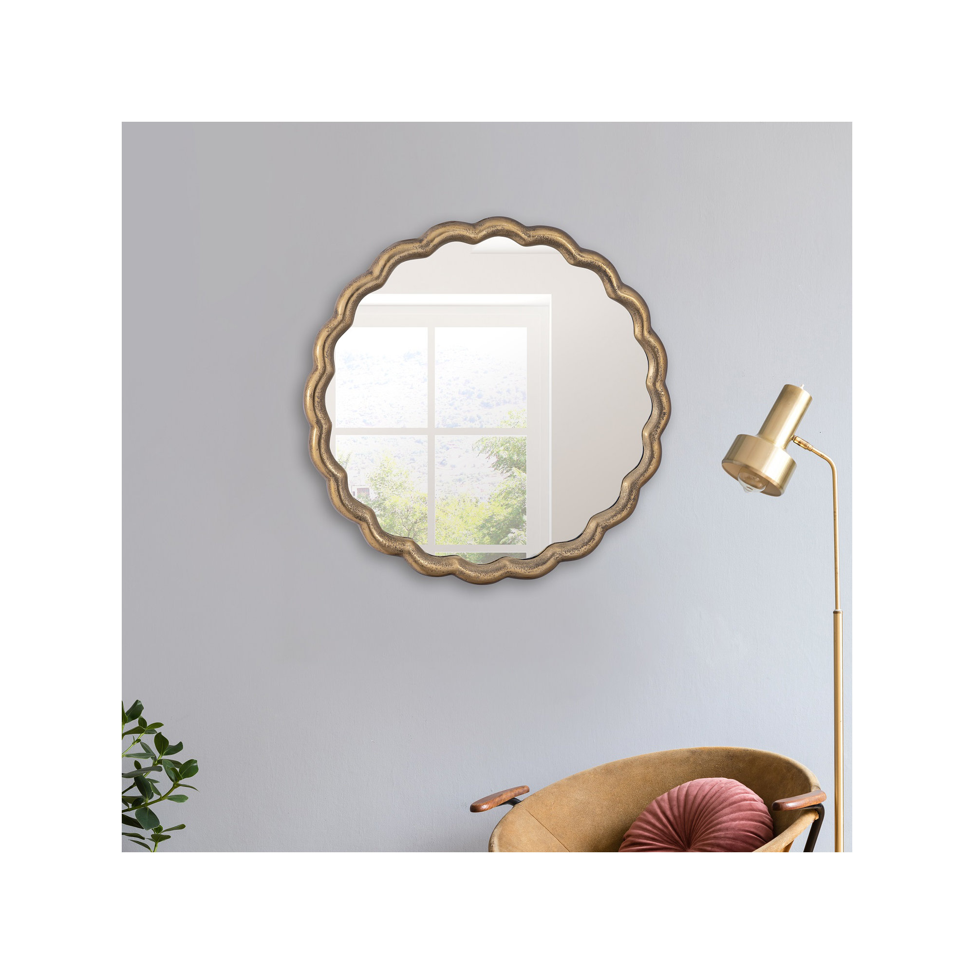 Aluminum Wave Mirror Medium, Gold, 27" x 27"