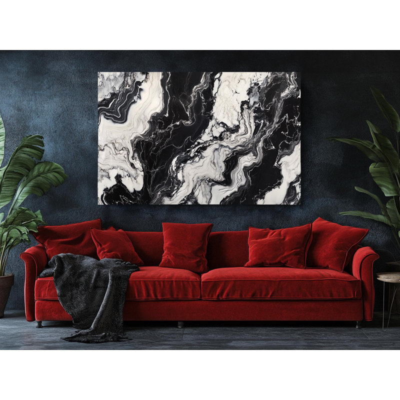 Reproduction de toile abstraite noire et blanche sur toile de haute qualité - décoration murale fabriquée à la main - art élégant - cadeau - décoration murale, reproduction de peinture