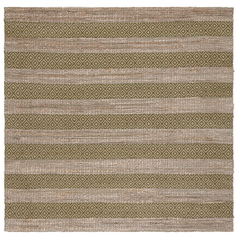Sottile Geometric Flatweave Green/Natural Area Rug, Square 6'6"