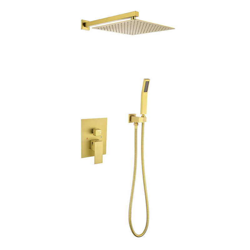 10" Wall - Mounted Rain Shower Head System - Square Design, Air - In Technology, Pressure - Balanced Valve, Brushed Gold
