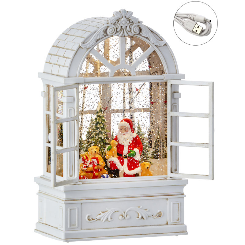 9" LED Santa and Tree Arch Window Globe with Glitter