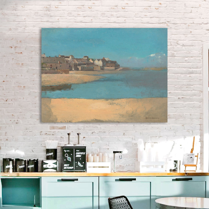 Village By The Sea In Brittany by Odilon Redon - No Frame Print on Canvas, 70cm H x 100cm W x 4cm D