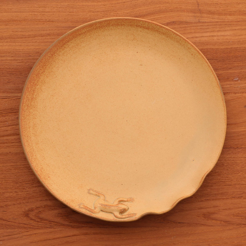 Handmade Round Ceramic Decorative Plate with Frog Design