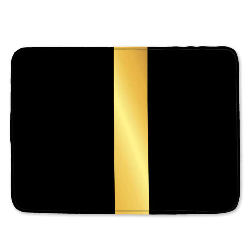 Tapis de bain noir à rayures dorées, L 34 po x L 21 po, Or noir