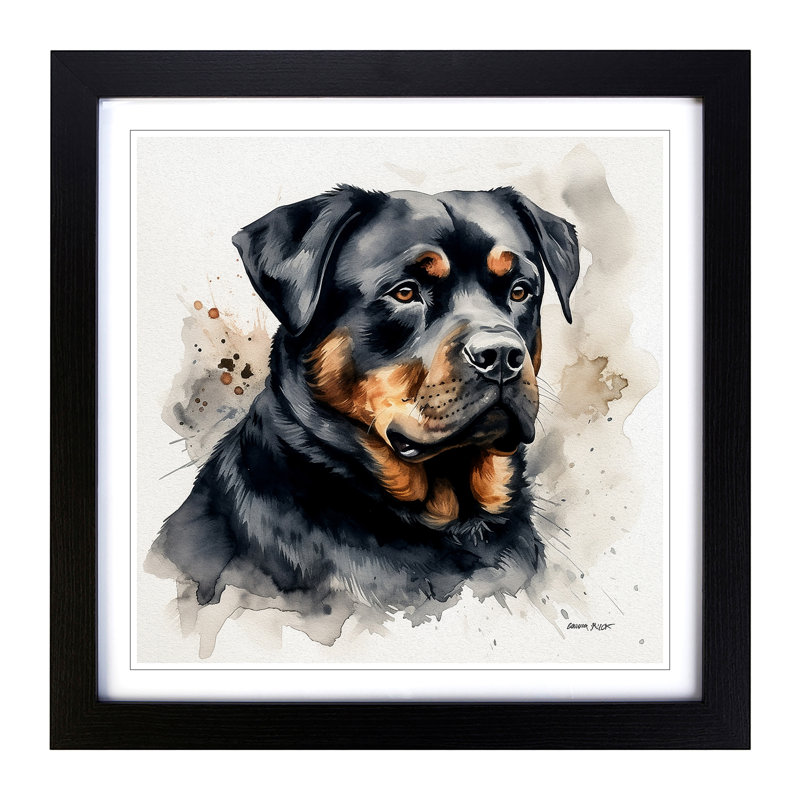 Rottweiler Ink Wash No.1 - Single Picture Frame Print on Wood, Black