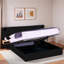 Lit plateforme tapissier hydraulique en velours avec 2 tablettes, 2 lampes de lecture et port USB-1750040615
