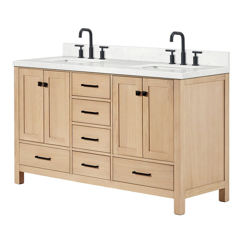 Ensemble de meuble-lavabo double 60 po , Chêne / noir mat, Rectangular