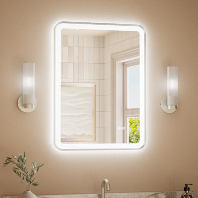 Miroir de salle de bain en verre trempé à DEL avec éclairage avant et rétroéclairé