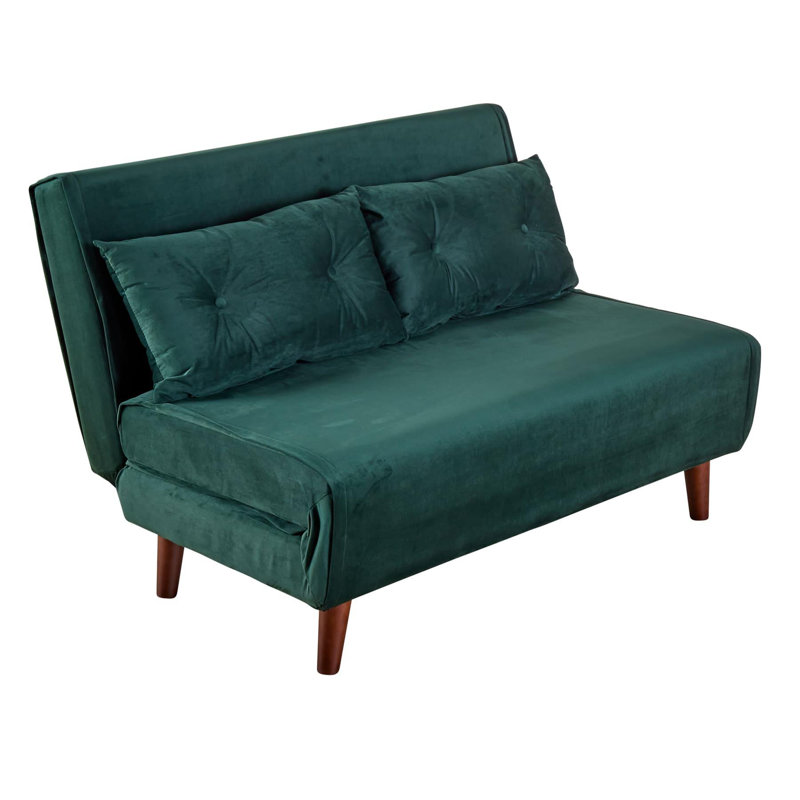 Lonara Two Seater Upholstered Double Sofa Bed, Green Velvet
