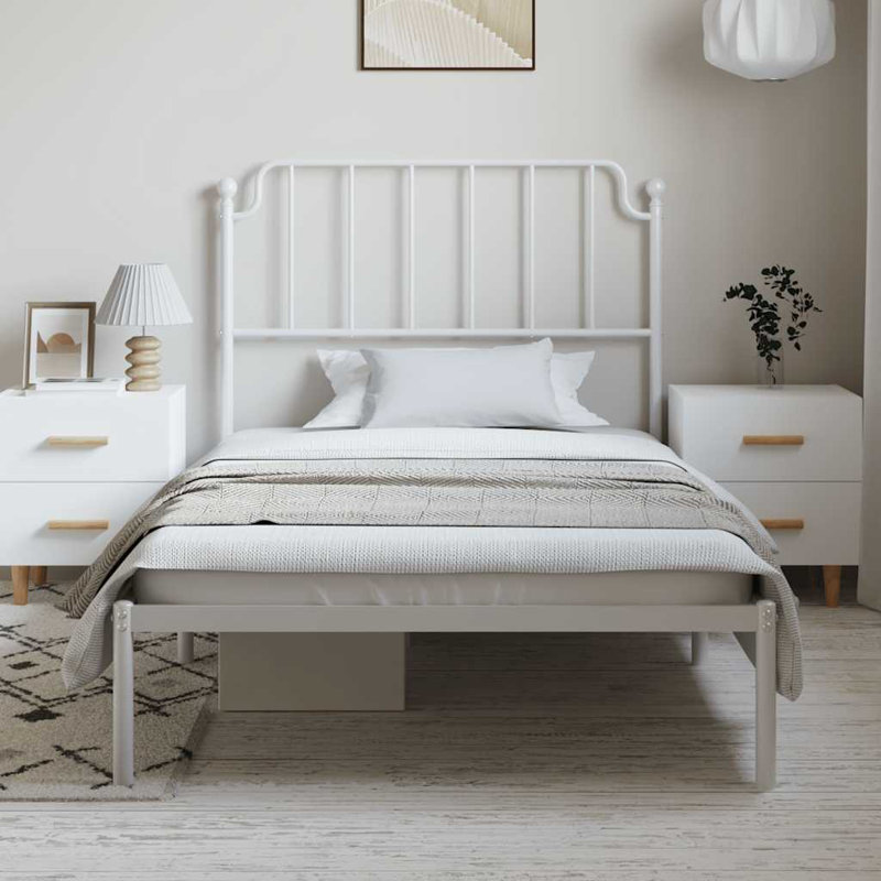 Structure de lit en métal Chudney, acier robuste, sans matelas, Blanc, Simple