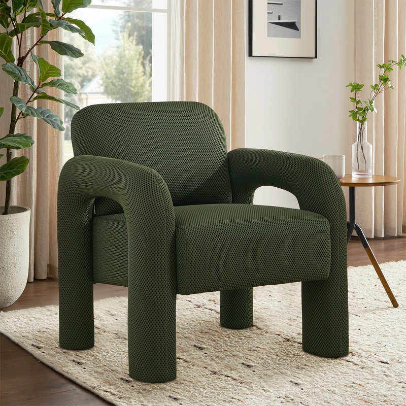 31" Wide Upholstered Barrel Accent Armchair, Green Polyester Blend