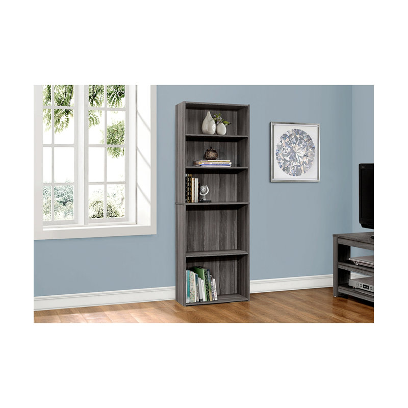 Bookshelf, Bookcase, 6 Tier, 72"H, Office, Bedroom Laminate, Transitional, Gray