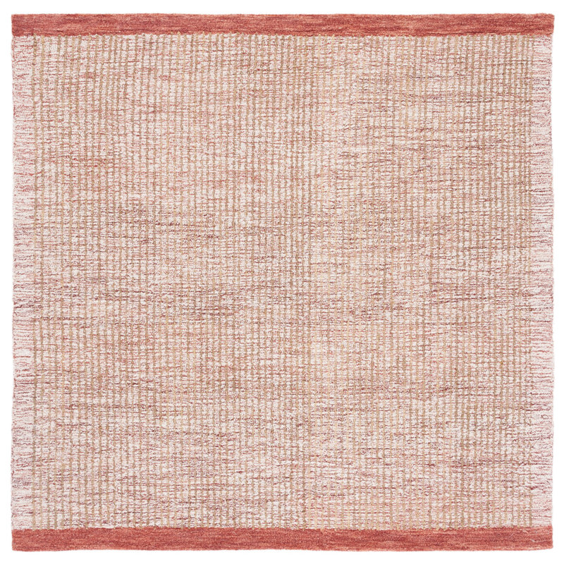 Tapis en laine / coton touffeté à la main Vihaan en ivoire / rouge, Carré 6 pi