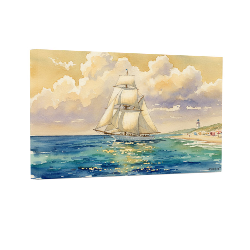Paysage et nature voilier sur une mer calme près de la plage, H 24 po x l 36 po