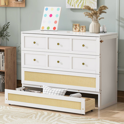 Lit escamotable double avec grands tiroirs, blanc