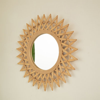 Mir Miroir mural circulaire en bambou de 24 po】 - Emballage irrégulier en chanvre, décoratif pour salle de bain / chambre à coucher / salon