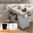 Kitchen Island With Trash Can Storage Cabinet, Kitchen Cart With Drop Leaf, Spice Rack, Towel Rack And Drawer, Rolling Kitchen Island On Wheels With Adjustable Shelf, Grey-1316634710-1316634707