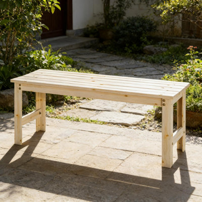Banc à lattes sans dossier, banc d'extérieur en bois