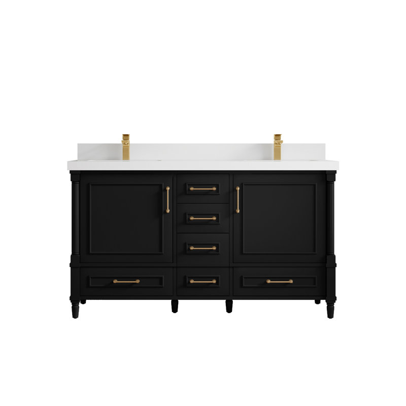 Ensemble de meuble-lavabo double 60 po Aberdeen, Blanc, Noir