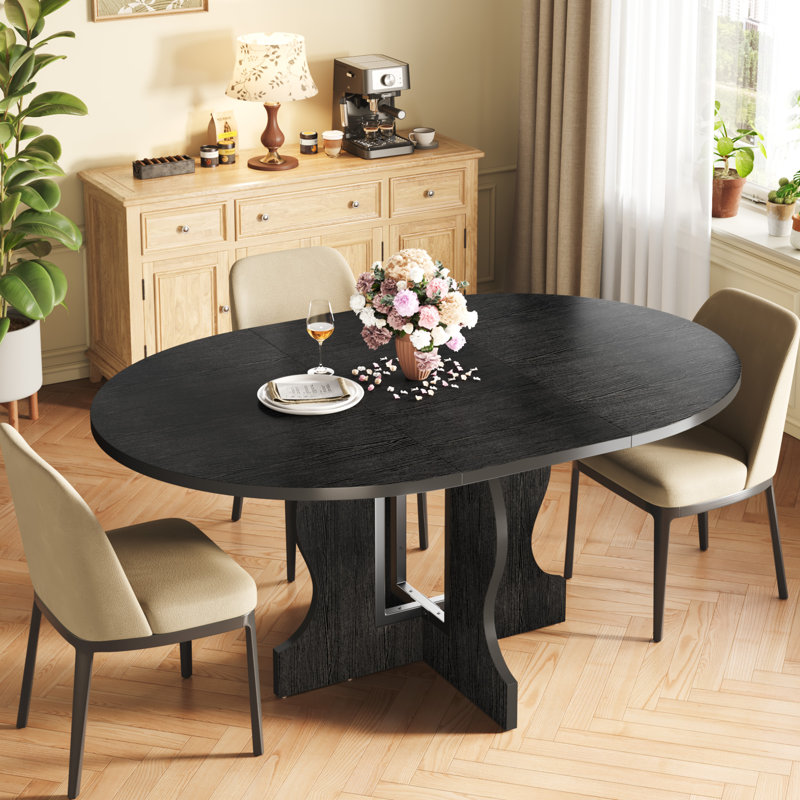 Extendable Round Dining Table, Black