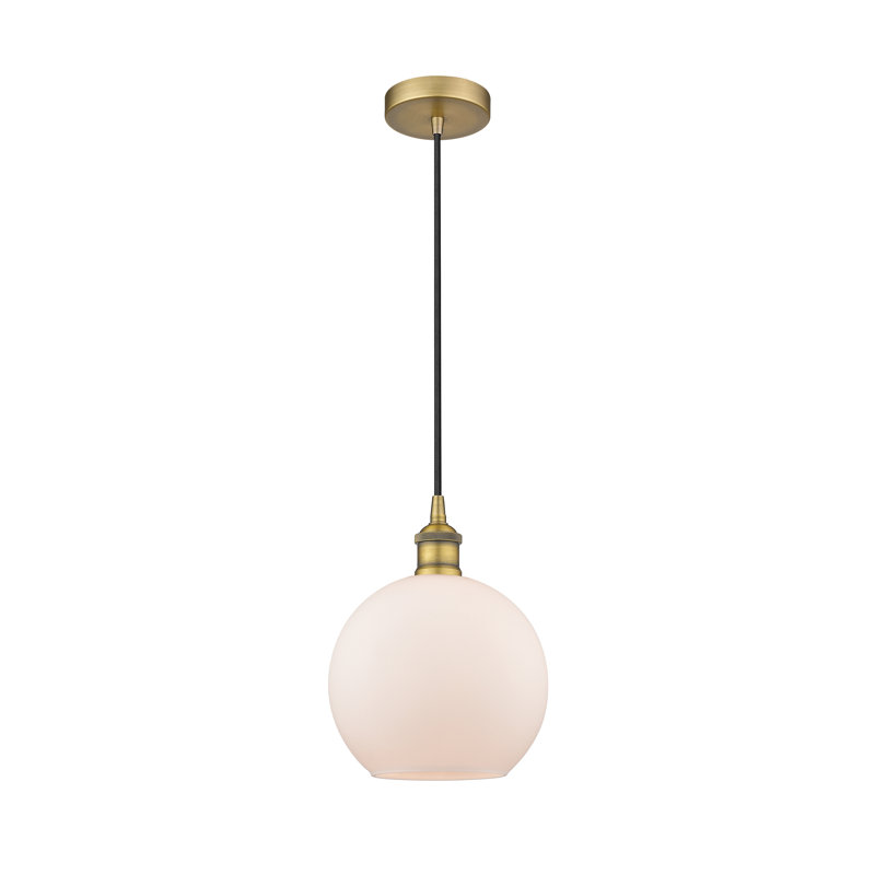 Luminaire suspendu simple à 1 lumière Ralph, Blanc mat, H 10,75 po x l 8 po x P 8 po, Laiton brossé