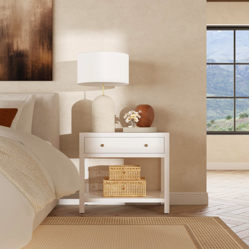 Nora 30 in. W Wood 1 Drawer Wide Nightstand with Shelf, Light Oak