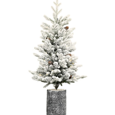 365 Flocked Christmas Tree With 70 Warm White , Pot Base, And Pine - Enticing Tabletop Entryway Decor Item Small Lights, 365 Pe+ Branches, 7 Festive Home Holiday Accent