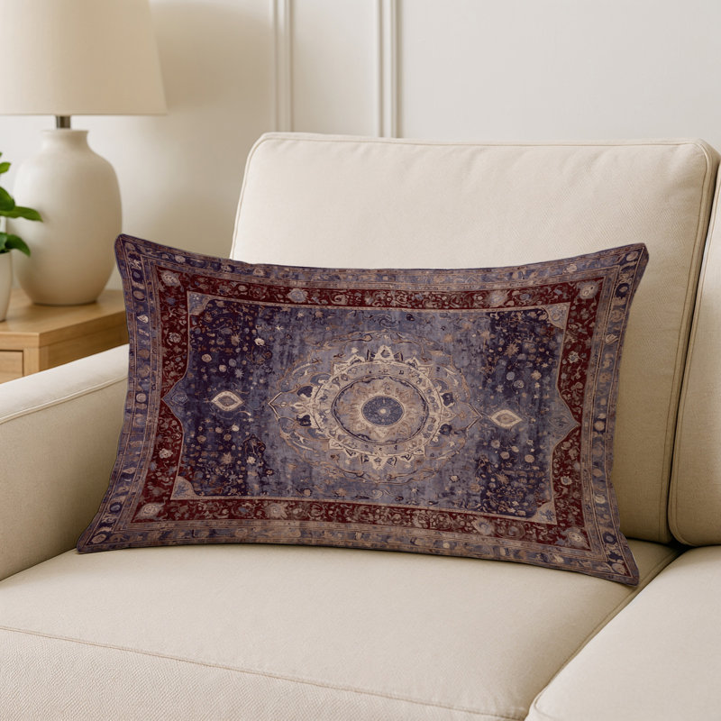 Coussin décoratif intérieur / extérieur gris Modern Modern, Mauve / beige / brun oriental, Rectangle H 25 po x l 18 po