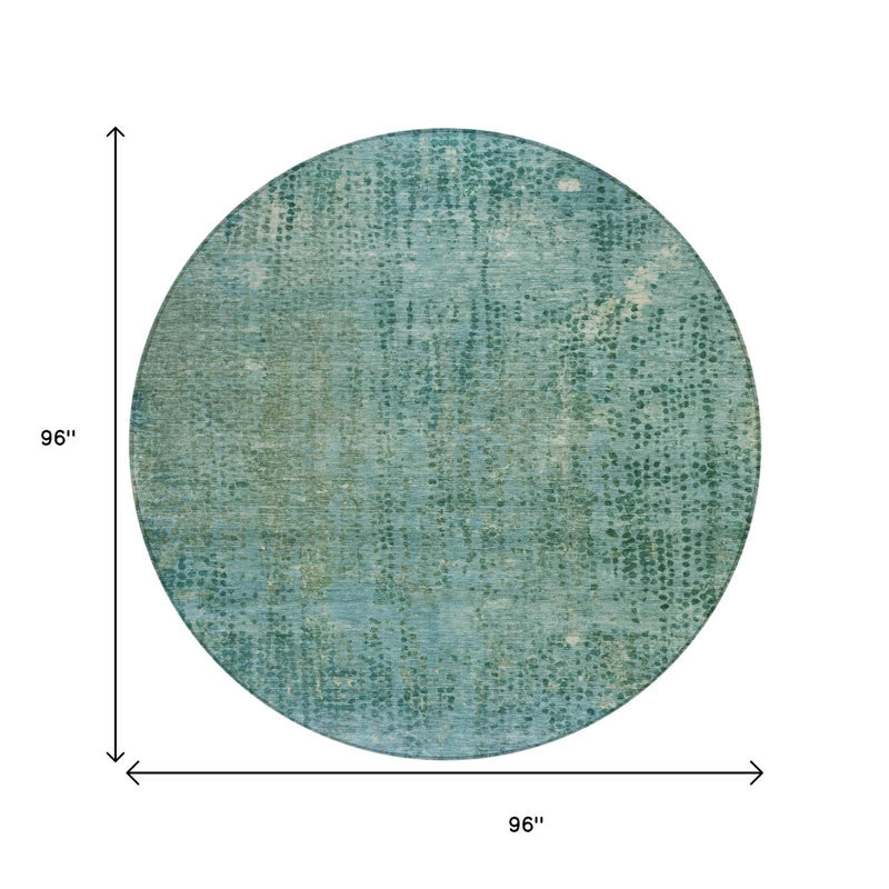 Tapis d'extérieur rond lavable abstrait bleu sarcelle et ivoire 8 pi