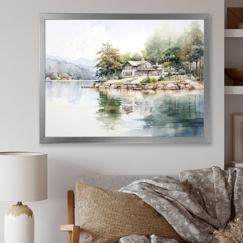 Beauté réfléchissante Lake House, H 16 po x l 32 po x P 1 po, Cadre simple argenté