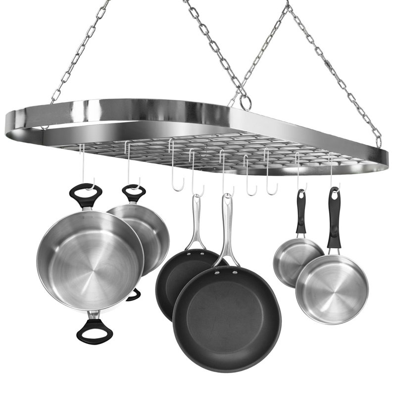 Support pour casseroles et poêles pour plafond avec crochets, support de rangement décoratif ovale, Chrome chrome