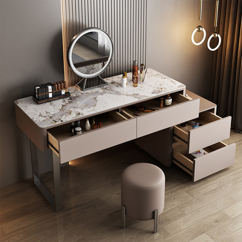 Coiffeuse avec miroir lumineux, 4 tiroirs, prise de courant