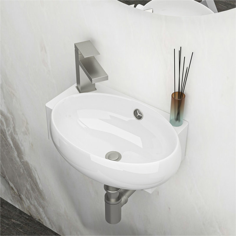 Lavabo de salle de bain mural rectangulaire en céramique blanche 16,5 x 11 po avec trou de robinet simple