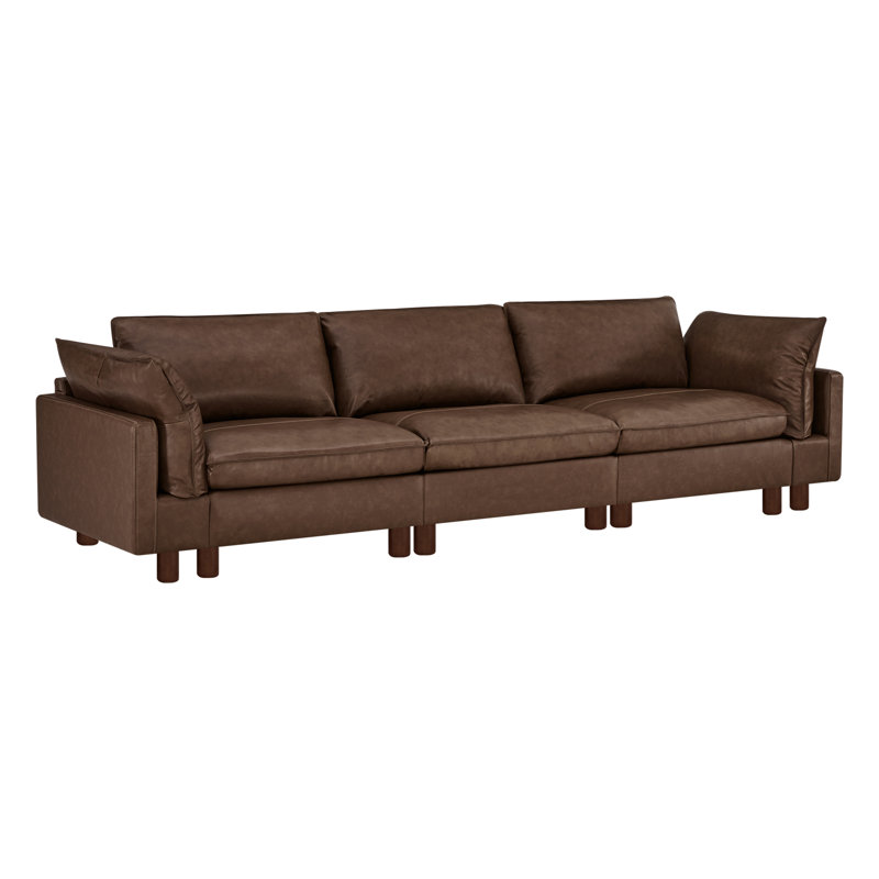 Canapé modulaire en cuir fleur et polyuréthane 3 pièces l 126,8 po Solena, Light Brown