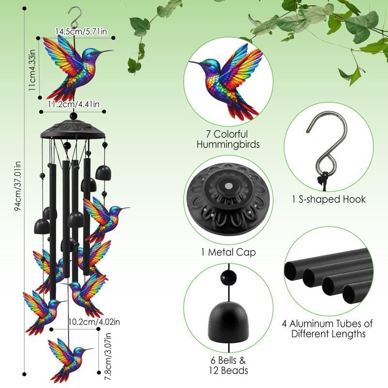 Carillon à colibri en métal avec tubes en aluminium, 4